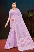 Lavender Cotton Blend Woven Work Traditional Saree