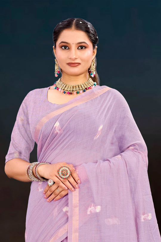 Lavender Cotton Blend Woven Work Traditional Saree