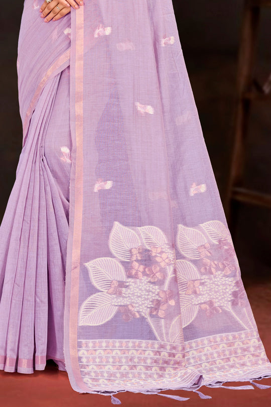 Lavender Cotton Blend Woven Work Traditional Saree