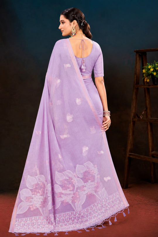 Lavender Cotton Blend Woven Work Traditional Saree