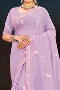 Lavender Cotton Blend Woven Work Traditional Saree