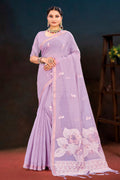 Lavender Cotton Blend Woven Work Traditional Saree