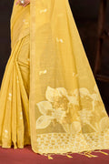 Yellow Cotton Blend Woven Work Traditional Saree