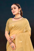 Beige Gold Cotton Blend Woven Work Traditional Saree