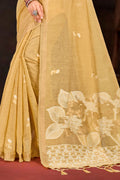 Beige Gold Cotton Blend Woven Work Traditional Saree