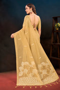Beige Gold Cotton Blend Woven Work Traditional Saree