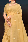 Beige Gold Cotton Blend Woven Work Traditional Saree