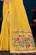 Mustard Yellow Cotton Blend Woven Work Traditional Saree
