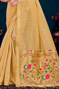 Beige Gold Cotton Blend Woven Work Traditional Saree