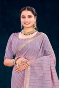 Dusty Lavender Cotton Blend Woven Work Traditional Saree