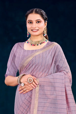 Dusty Lavender Cotton Blend Woven Work Traditional Saree