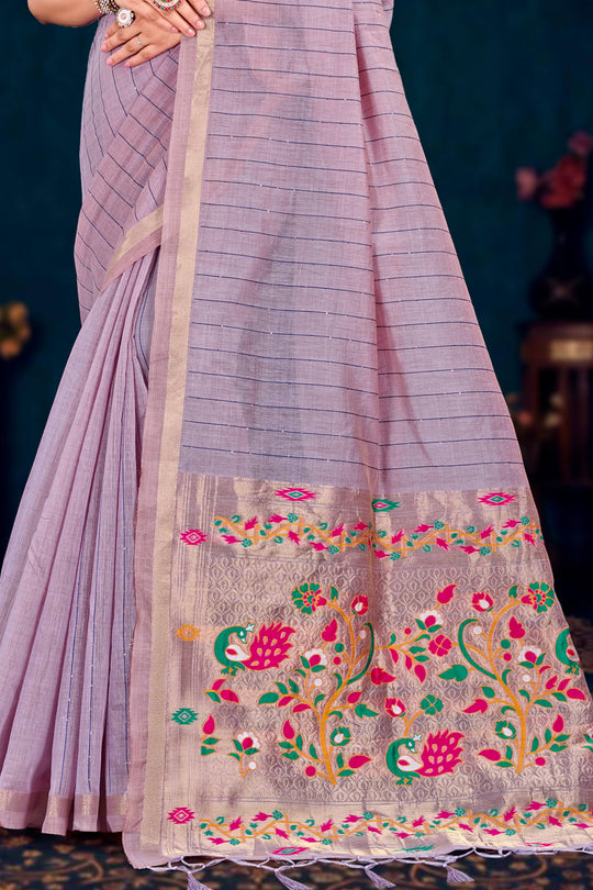 Dusty Lavender Cotton Blend Woven Work Traditional Saree