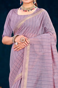 Dusty Lavender Cotton Blend Woven Work Traditional Saree