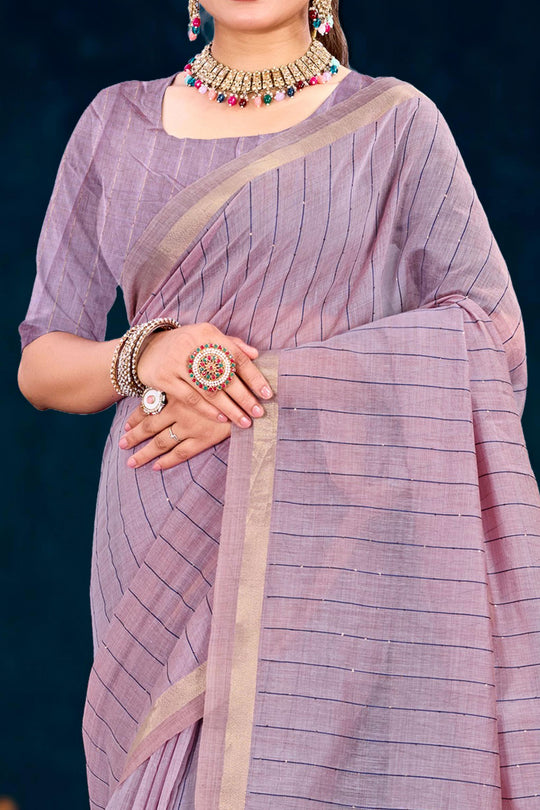 Dusty Lavender Cotton Blend Woven Work Traditional Saree