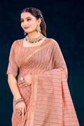 Rose Peach Cotton Blend Woven Work Traditional Saree