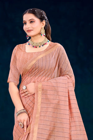 Rose Peach Cotton Blend Woven Work Traditional Saree