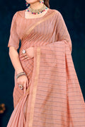 Rose Peach Cotton Blend Woven Work Traditional Saree