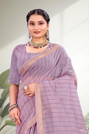 Dusty Lavender Cotton Blend Woven Work Traditional Saree
