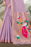 Dusty Lavender Cotton Blend Woven Work Traditional Saree