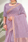 Dusty Lavender Cotton Blend Woven Work Traditional Saree