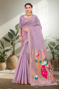 Dusty Lavender Cotton Blend Woven Work Traditional Saree