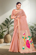 Coral Peach Cotton Blend Woven Work Traditional Saree