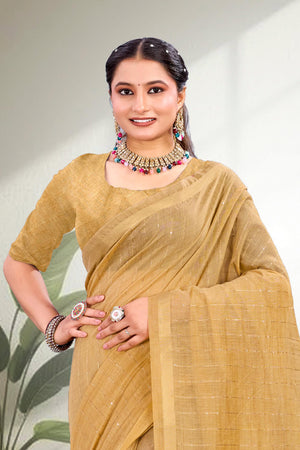 Mustard Gold Cotton Blend Woven Work Traditional Saree