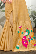 Mustard Gold Cotton Blend Woven Work Traditional Saree