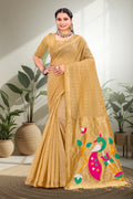 Mustard Gold Cotton Blend Woven Work Traditional Saree