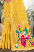 Mustard Yellow Cotton Blend Woven Work Traditional Saree