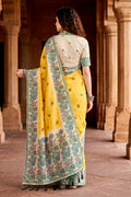 Haldi Yellow Cotton Blend Woven Work Traditional Saree