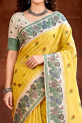 Haldi Yellow Cotton Blend Woven Work Traditional Saree