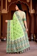 Pista Green Cotton Blend Woven Work Traditional Saree