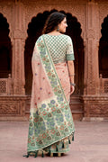 Dusty Peach Cotton Blend Woven Work Traditional Saree