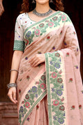 Dusty Peach Cotton Blend Woven Work Traditional Saree
