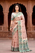 Dusty Peach Cotton Blend Woven Work Traditional Saree