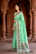 Mint Green Cotton Blend Woven Work Traditional Saree