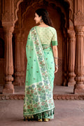 Mint Green Cotton Blend Woven Work Traditional Saree