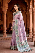 Lavender Cotton Blend Woven Work Traditional Saree
