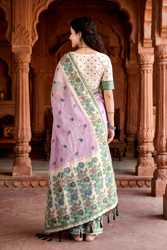Lavender Cotton Blend Woven Work Traditional Saree