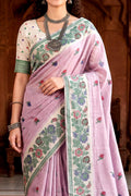 Lavender Cotton Blend Woven Work Traditional Saree