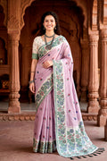Lavender Cotton Blend Woven Work Traditional Saree