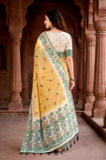 Mustard Yellow Cotton Blend Woven Work Traditional Saree
