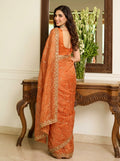 Embroidered Embellished Sequinned Satin Saree