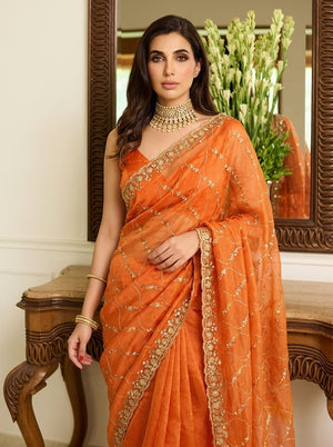 Embroidered Embellished Sequinned Satin Saree