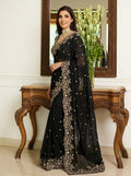 Embroidered Embellished Sequinned Satin Saree