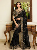 Embroidered Embellished Sequinned Satin Saree
