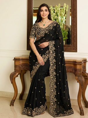 Embroidered Embellished Sequinned Satin Saree
