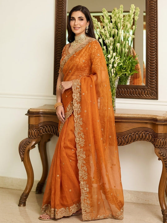Embroidered Embellished Sequinned Satin Saree
