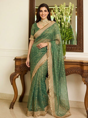 Embroidered Embellished Sequinned Satin Saree